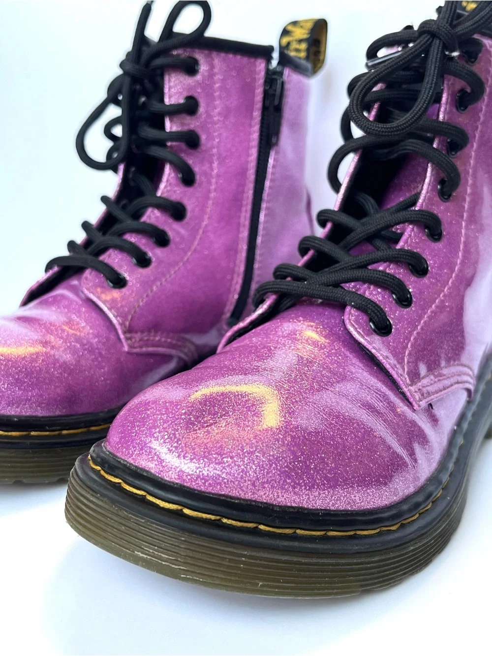 Dr. Martens Kids 1460 Glitter J Pink Purple Sparkle Boots Size US 2 EU 33
